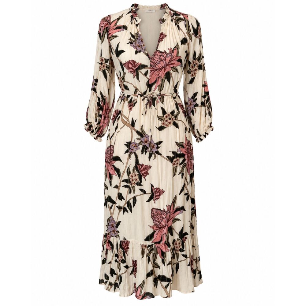 ba&sh Cream Multicolor Floral Long Sleeve Dress